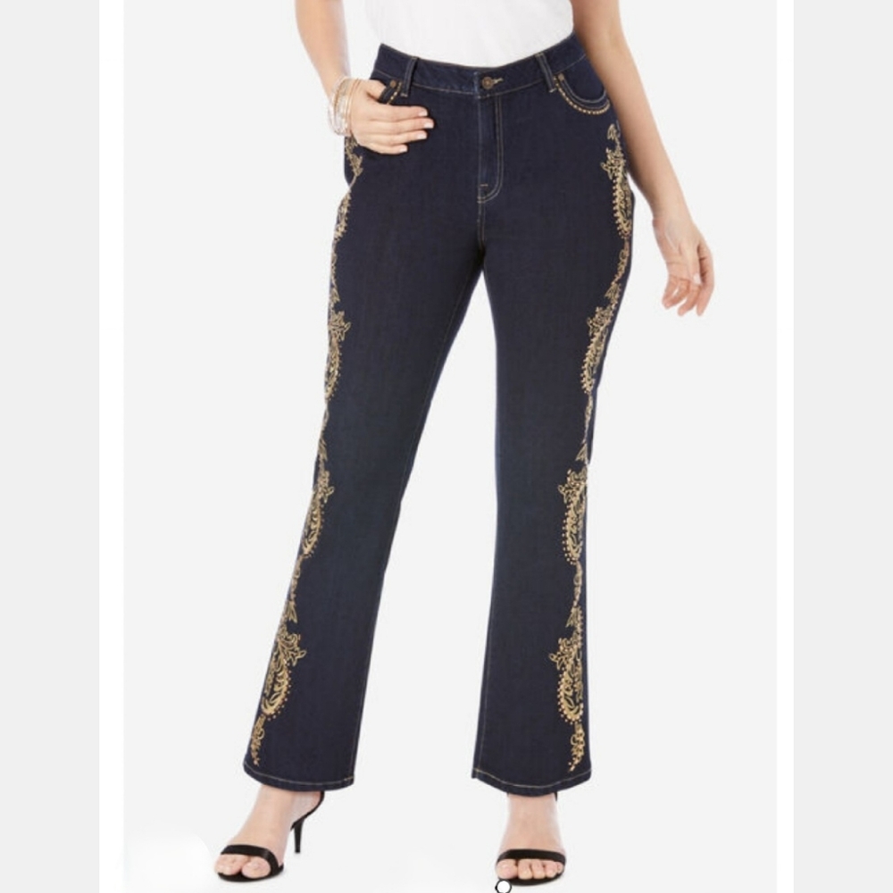 Plus size Boot cut jeans with side embroidery